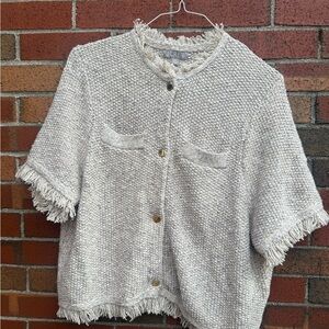 J.Crew Fringe Tweed Cardigan Jacket – Oatmeal, Size XXL